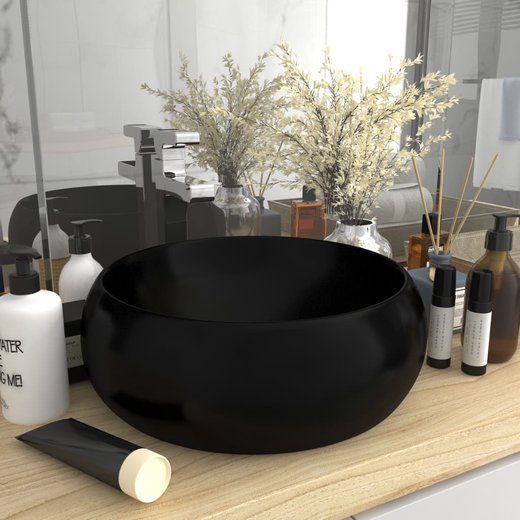 Luxurises Waschbecken Rund Matt Schwarz 40x15 cm Keramik