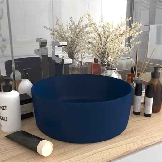 Luxurises Waschbecken Rund Matt Dunkelblau 40x15 cm Keramik