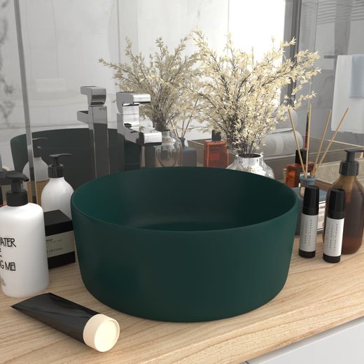 Luxurises Waschbecken Rund Matt Dunkelgrn 40x15 cm Keramik
