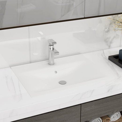 Luxus-Waschbecken mit Hahnloch Matt-Wei 60x46 cm Keramik