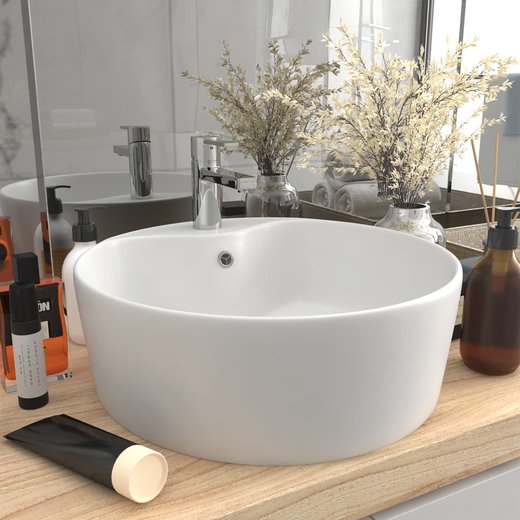 Luxus-Waschbecken mit berlauf Matt-Wei 36x13 cm Keramik