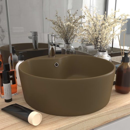 Luxus-Waschbecken mit berlauf Matt Creme 36x13 cm Keramik
