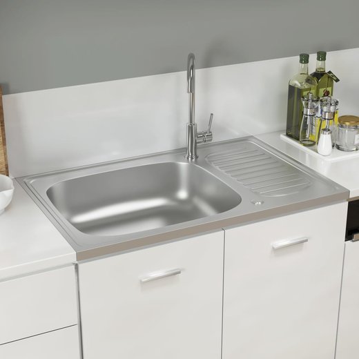 Kchensple mit Abtropfset Silbern 800x500x155 mm Edelstahl