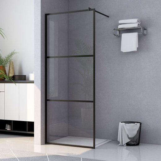 Duschwand fr Begehbare Duschen ESG-Klarglas Schwarz 80x195 cm