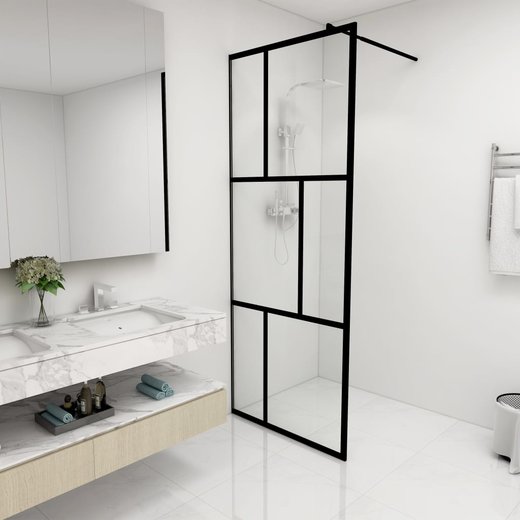 Duschwand fr Begehbare Duschen mit Hartglas Schwarz 80x195 cm