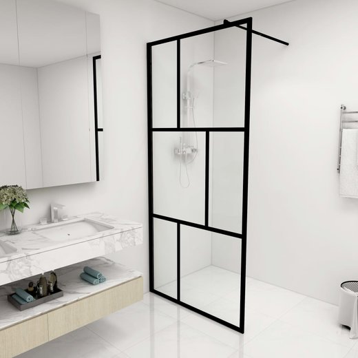 Duschwand fr Begehbare Duschen mit Hartglas Schwarz 90x195 cm