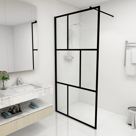 Duschwand fr Begehbare Duschen mit Hartglas Schwarz 100x195 cm