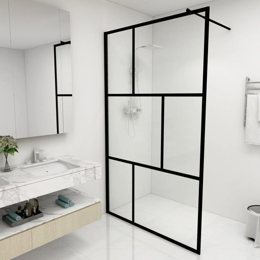 Duschwand fr Begehbare Duschen mit Hartglas Schwarz 115x195 cm