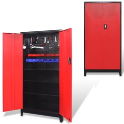 Werkzeugschrank mit 2 Tren Stahl 90x40x180 cm Schwarz/Rot