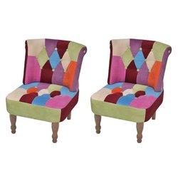 Franzsischer Sessel 2 Stk. Patchwork-Design Stoff