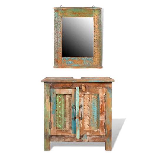 Badmbel Waschbeckenunterschrank mit Spiegel Massivholz