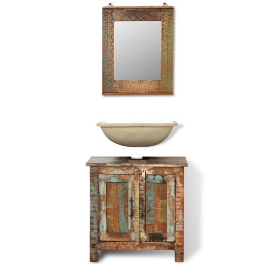 Badmbel Waschbeckenunterschrank mit Spiegel Massivholz