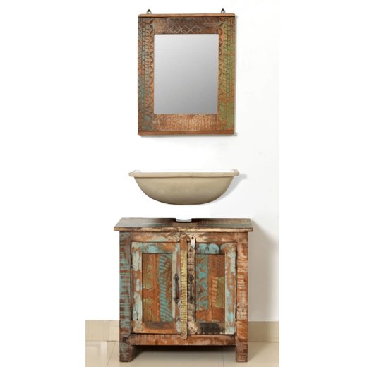 Badmbel Waschbeckenunterschrank mit Spiegel Massivholz