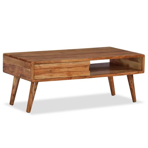 Couchtisch Massivholz mit Schublade Geschnitzt 100 x 50 x 40 cm