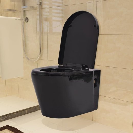 Hnge-Toilette mit Einbau-Splkasten Keramik Schwarz