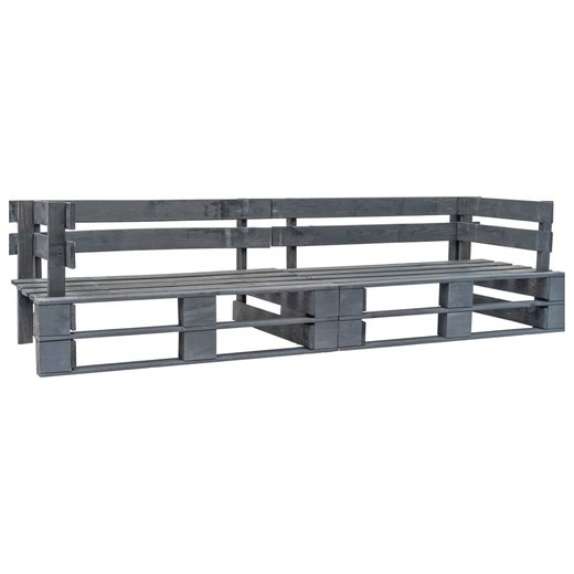 2-tlg. Garten-Palettensofa-Set mit Grauen Kissen Kiefernholz