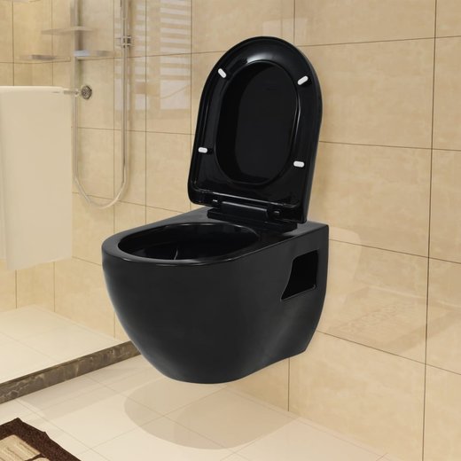 Hnge-Toilette mit Einbau-Splkasten Keramik Schwarz