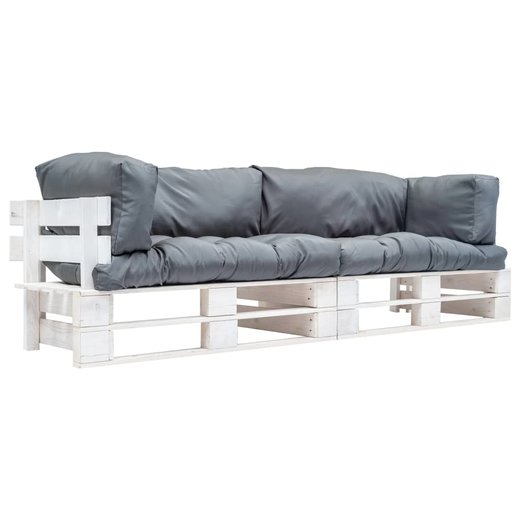 2-tlg. Garten-Palettensofa-Set mit Grauen Kissen Kiefernholz