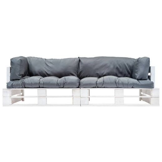 2-tlg. Garten-Palettensofa-Set mit Grauen Kissen Kiefernholz