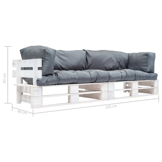2-tlg. Garten-Palettensofa-Set mit Grauen Kissen Kiefernholz