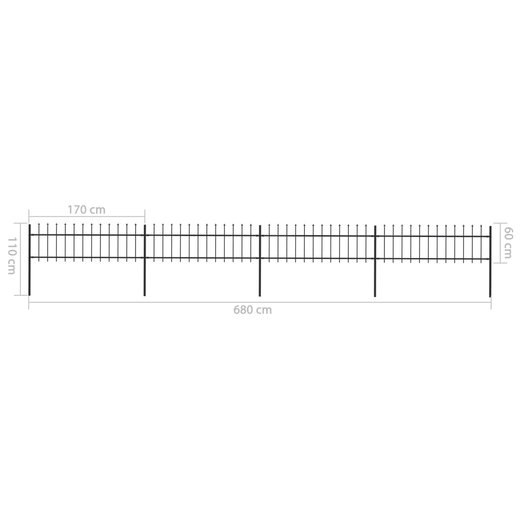 Gartenzaun mit Speerspitzen Stahl 6,8 x 0,6 m Schwarz