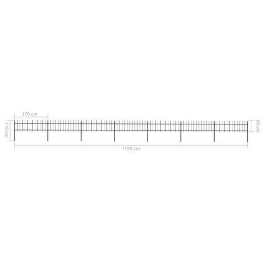 Gartenzaun mit Speerspitzen Stahl 11,9 x 0,6 m Schwarz