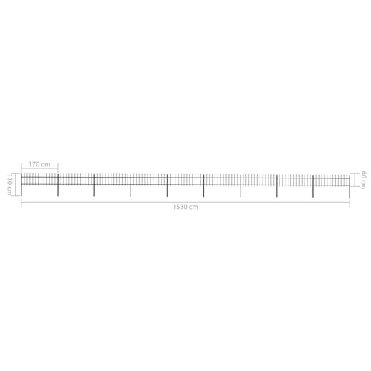 Gartenzaun mit Speerspitzen Stahl 15,3 x 0,6 m Schwarz