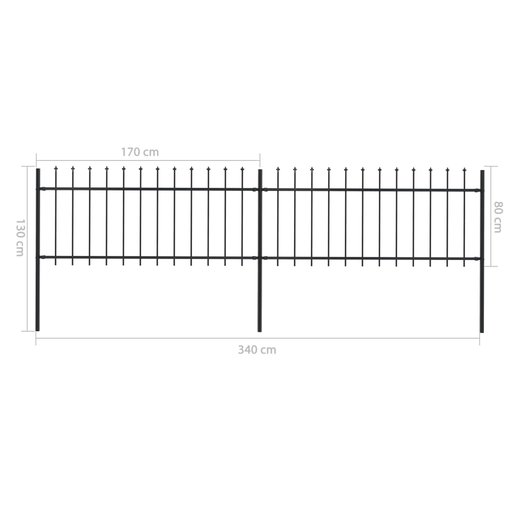 Gartenzaun mit Speerspitzen Stahl 3,4 x 0,8 m Schwarz
