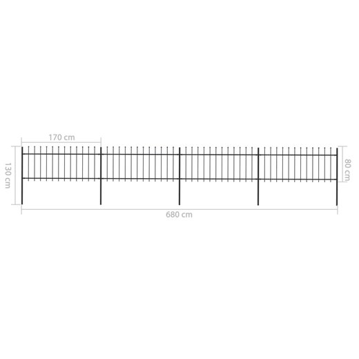 Gartenzaun mit Speerspitzen Stahl 6,8 x 0,8 m Schwarz