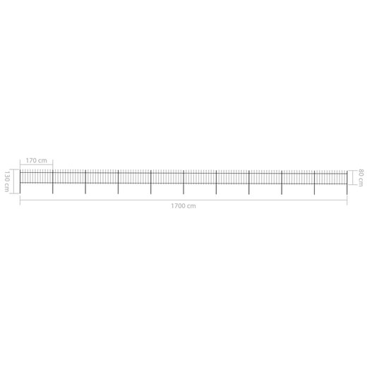 Gartenzaun mit Speerspitzen Stahl 17 x 0,8 m Schwarz