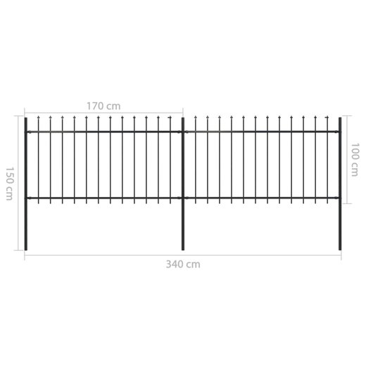Gartenzaun mit Speerspitzen Stahl 3,4 x 1 m Schwarz