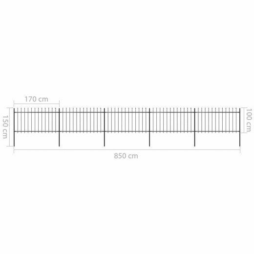 Gartenzaun mit Speerspitzen Stahl 8,5 x 1 m Schwarz