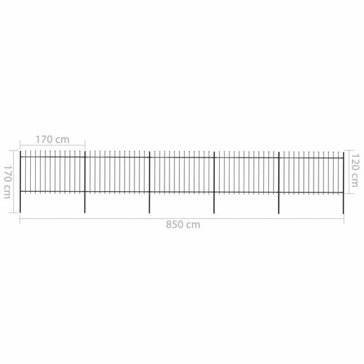 Gartenzaun mit Speerspitzen Stahl 8,5 x 1,2 m Schwarz