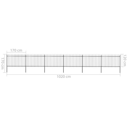 Gartenzaun mit Speerspitzen Stahl 10,2 x 1,2 m Schwarz