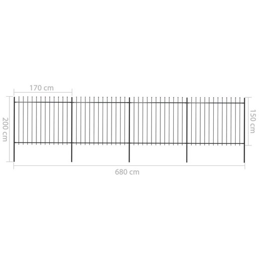 Gartenzaun mit Speerspitzen Stahl 6,8 x 1,5 m Schwarz