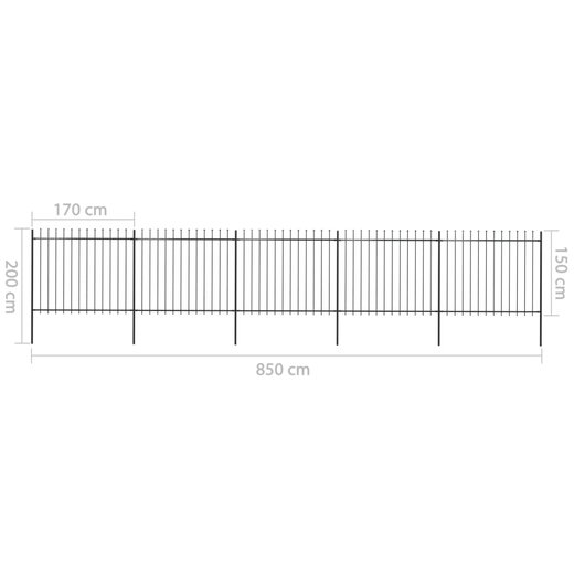 Gartenzaun mit Speerspitzen Stahl 8,5 x 1,5 m Schwarz