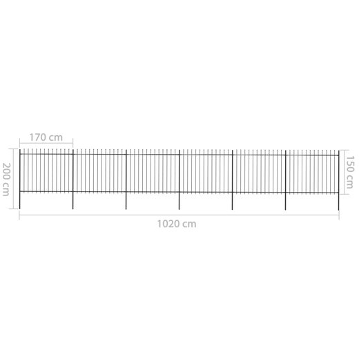Gartenzaun mit Speerspitzen Stahl 10,2 x 1,5 m Schwarz