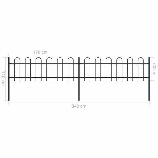 Gartenzaun mit Bgel-Design Stahl 3,4 x 0,6 m Schwarz