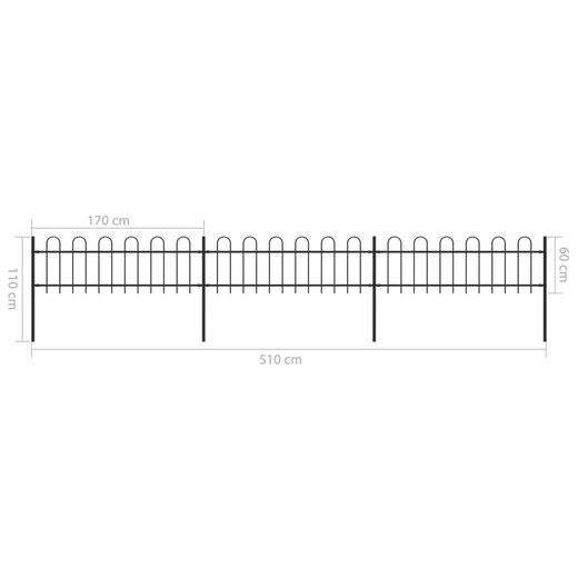 Gartenzaun mit Bgel-Design Stahl 5,1 x 0,6 m Schwarz