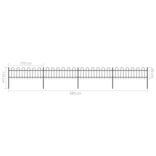 Gartenzaun mit Bgel-Design Stahl 6,8 x 0,6 m Schwarz