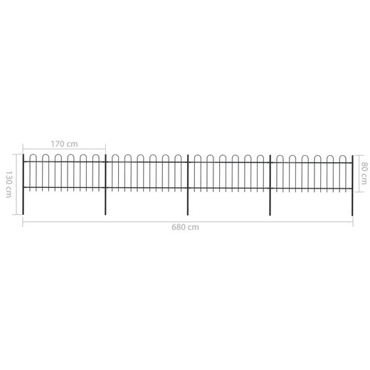 Gartenzaun mit Bgel-Design Stahl 6,8 x 0,8 m Schwarz