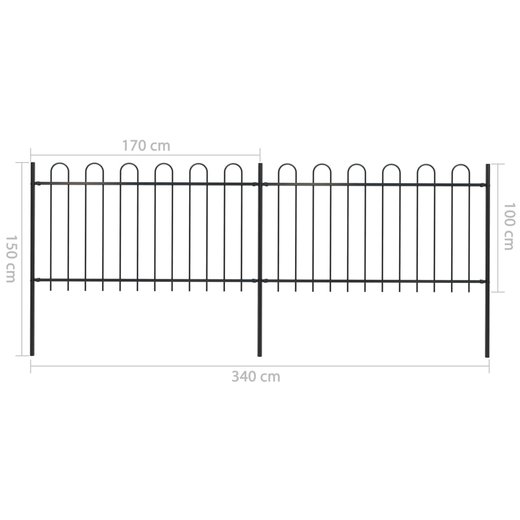 Gartenzaun mit Bgel-Design Stahl 3,4 x 1 m Schwarz