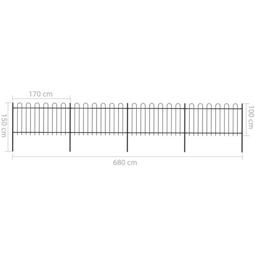 Gartenzaun mit Bgel-Design Stahl 6,8 x 1 m Schwarz
