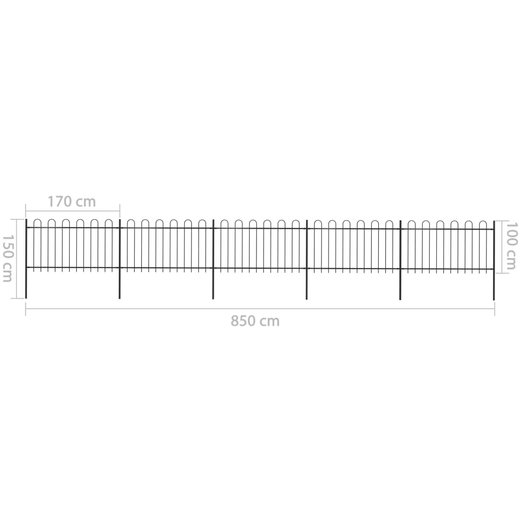 Gartenzaun mit Bgel-Design Stahl 8,5 x 1 m Schwarz
