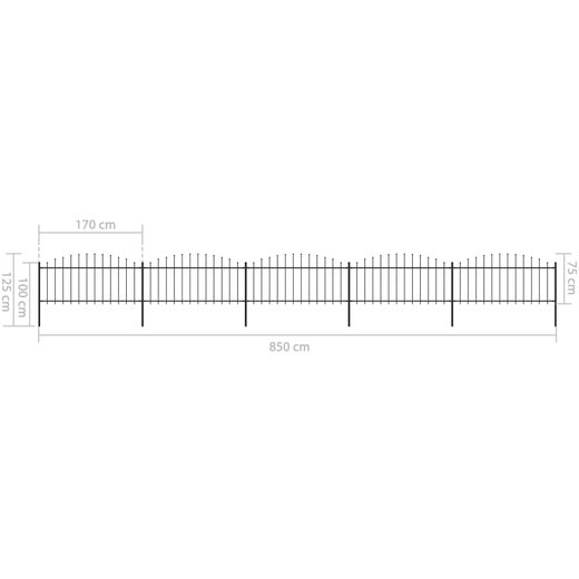 Gartenzaun mit Speerspitzen Stahl (0,5 - 0,75) x 8,5 m Schwarz