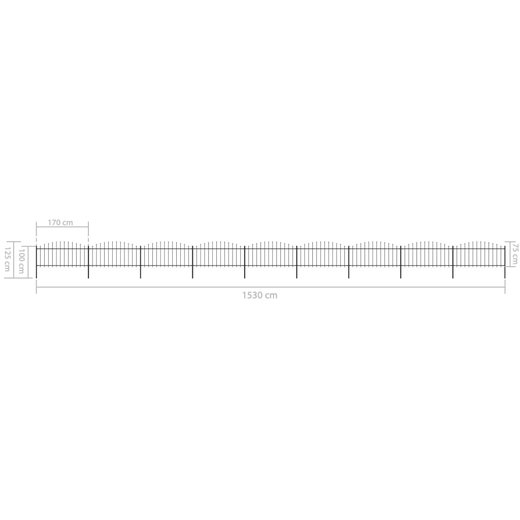 Gartenzaun mit Speerspitzen Stahl (0,5 - 0,75) x 15,3 m Schwarz