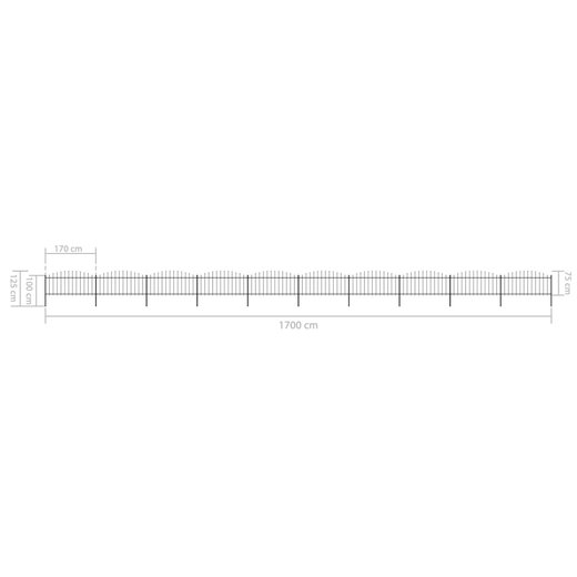 Gartenzaun mit Speerspitzen Stahl (0,5 - 0,75) x 17 m Schwarz