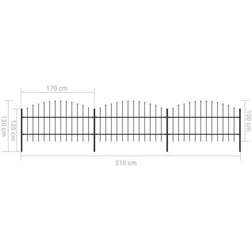 Gartenzaun mit Speerspitzen Stahl (0,75 - 1) x 5,1 m Schwarz