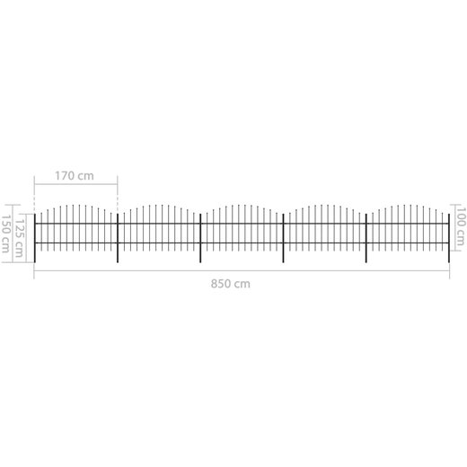 Gartenzaun mit Speerspitzen Stahl (0,75 - 1) x 8,5 m Schwarz