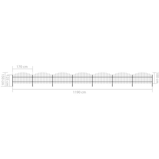 Gartenzaun mit Speerspitzen Stahl (0,75 - 1) x 11,9 m Schwarz